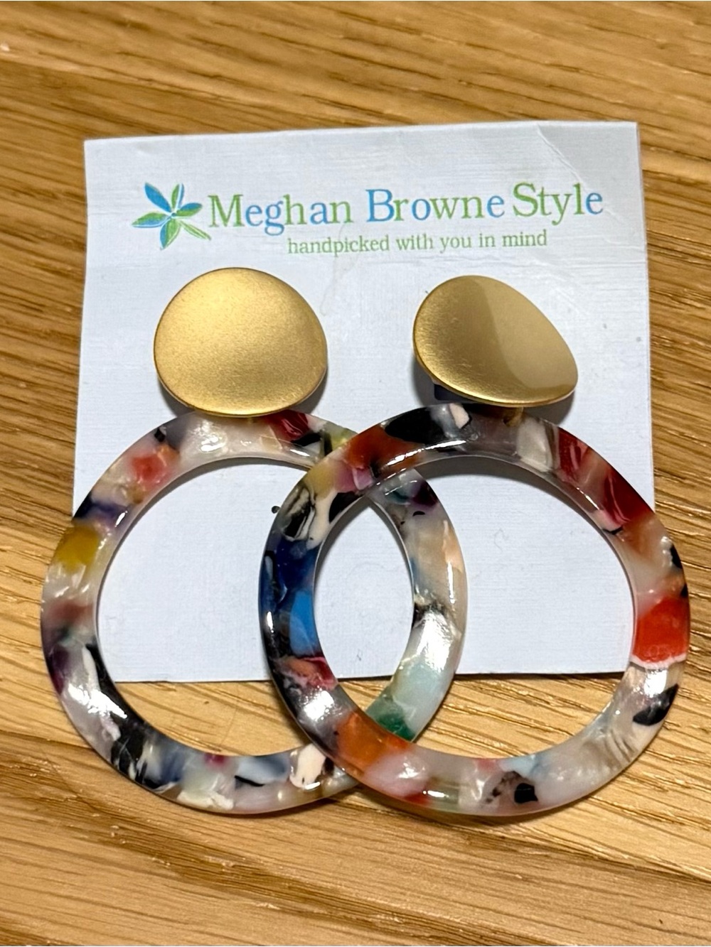 Multicolor Resin Hoop Earrings with Gold Posts